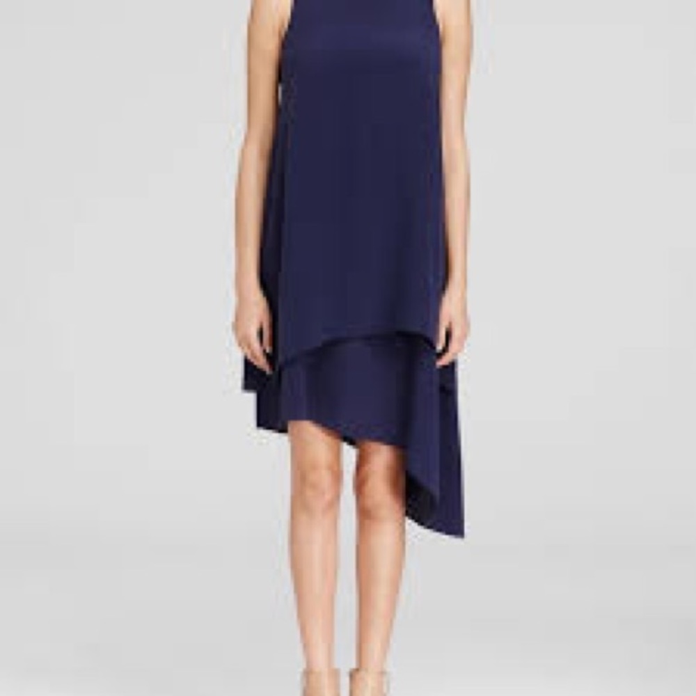 Eileen Fisher Navy Fisherdouble-layer Silk Midnight Cocktail Dress, size XXS/TP